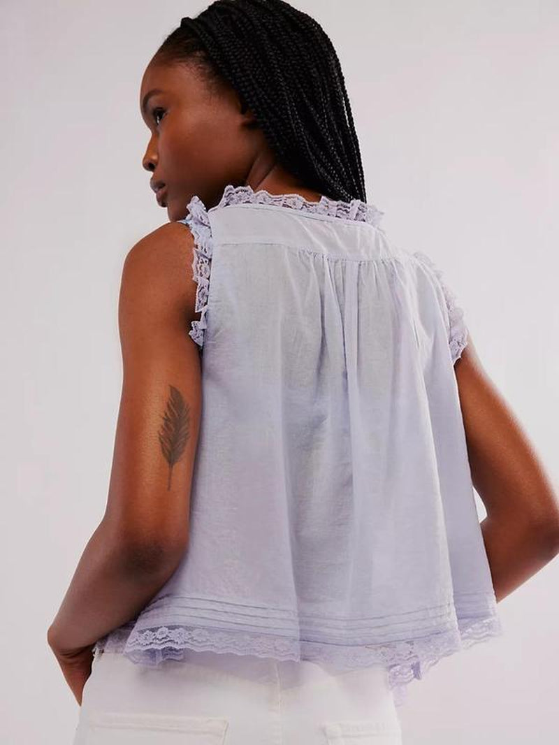 Women'S Plain Lace Trim Tie Front Vneck Tank Top, Casual Basic Elegant Sleeveless Top for Spring & Fall, Ladies Clothes for Daily Wear, Womenswear, Chic Summer Look