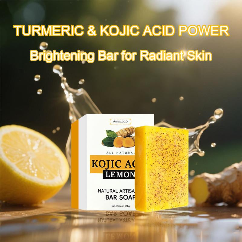 【Buy 12 Soaps, Get 4 Free Turmeric Scrubs)】3Pcs Amococo Honey Glow Lemon Turmeric & Kojic Acid Brightening Soap 100G Dark Spot Remover for Face & Body Cleanser Daily Moisturizing Retinol Soap