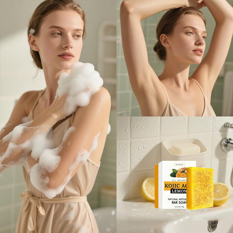 【Buy 12 Soaps, Get 4 Free Turmeric Scrubs)】3Pcs Amococo Honey Glow Lemon Turmeric & Kojic Acid Brightening Soap 100G Dark Spot Remover for Face & Body Cleanser Daily Moisturizing Retinol Soap