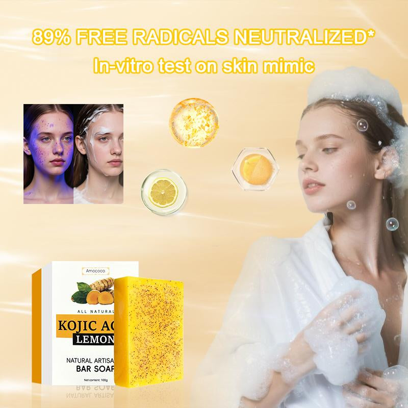 【Buy 12 Soaps, Get 4 Free Turmeric Scrubs)】3Pcs Amococo Honey Glow Lemon Turmeric & Kojic Acid Brightening Soap 100G Dark Spot Remover for Face & Body Cleanser Daily Moisturizing Retinol Soap